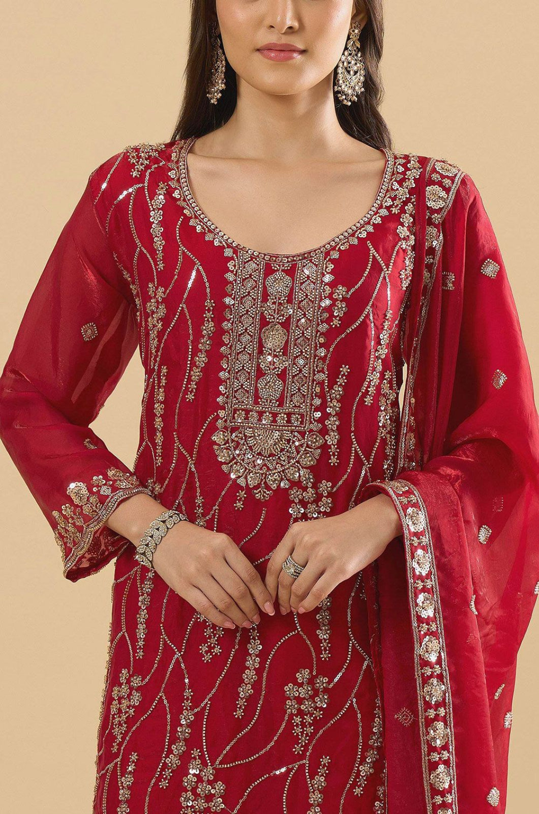 Maroon Silk Salwar Kameez - SFPRF280103R