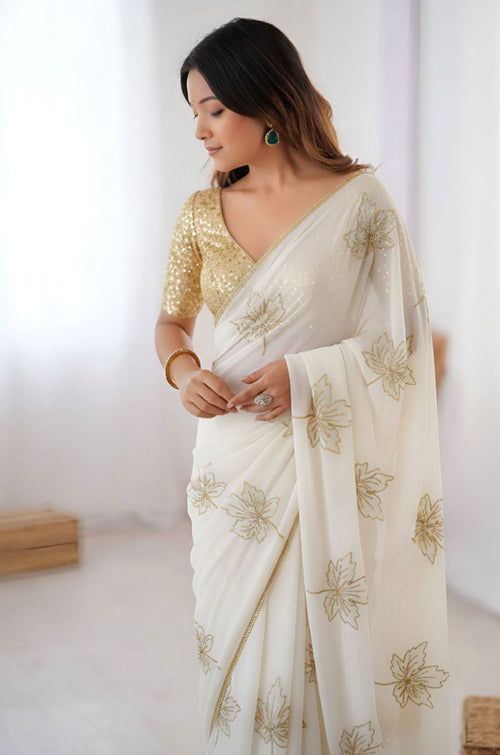 Off White Silk Sarees - SFPRF280203
