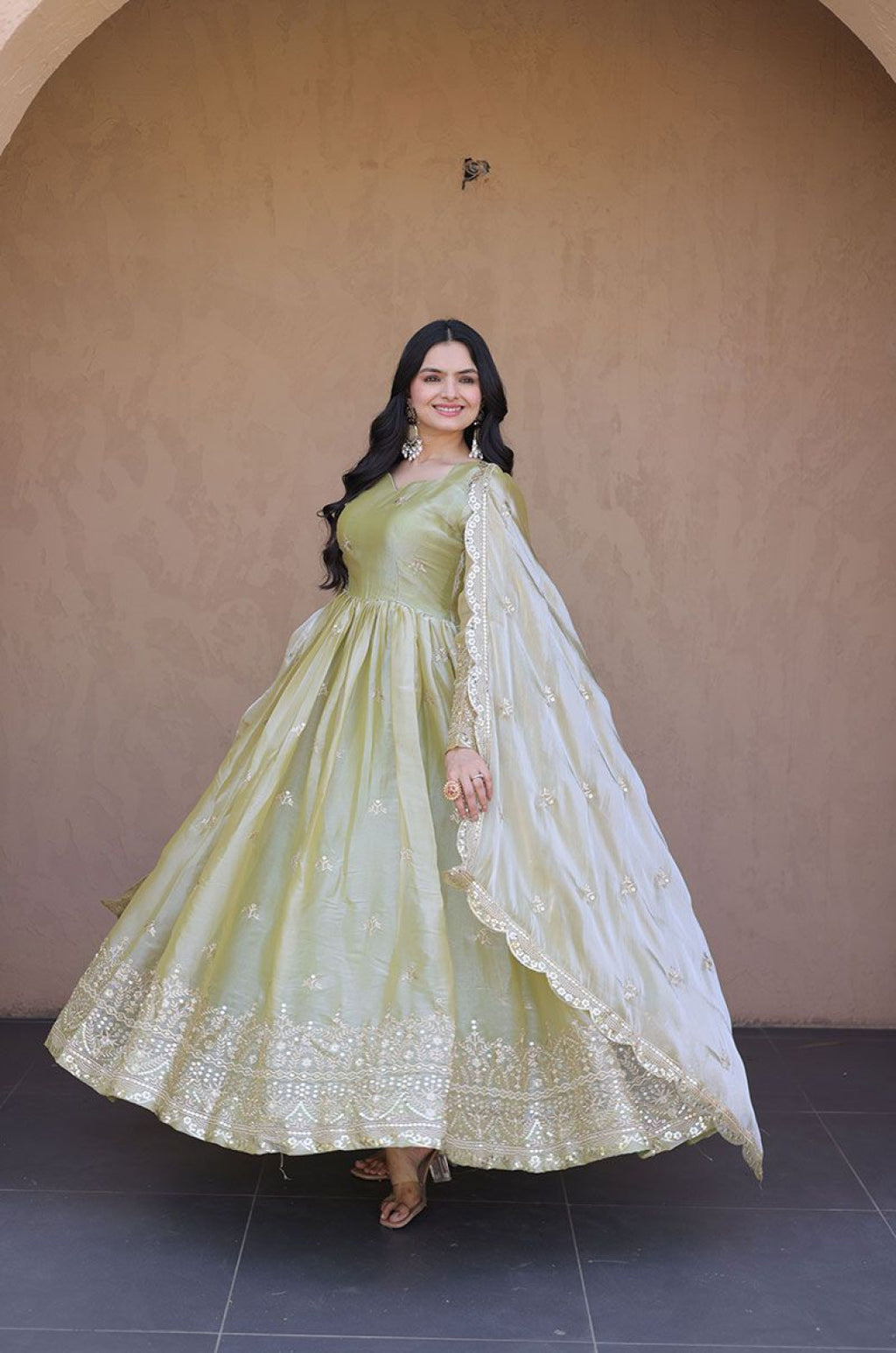 Green Silk Gowns - SFPRF280302R