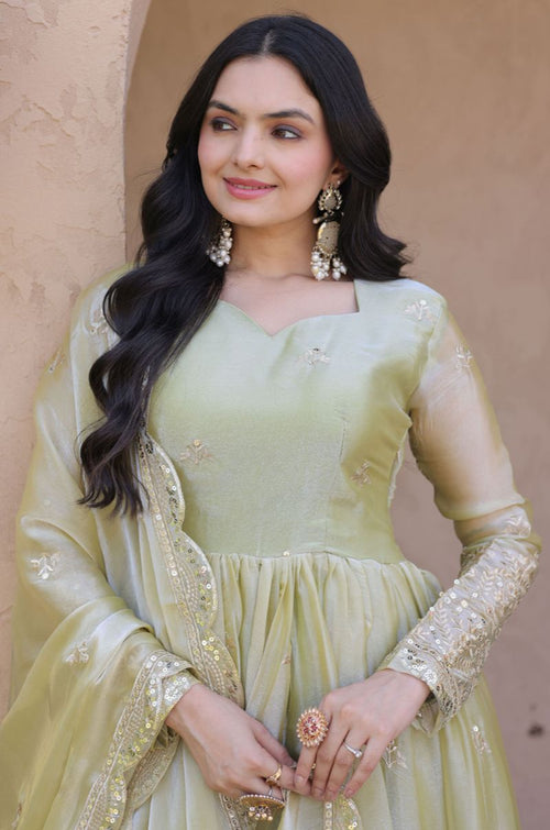 Green Silk Gowns - SFPRF280302R