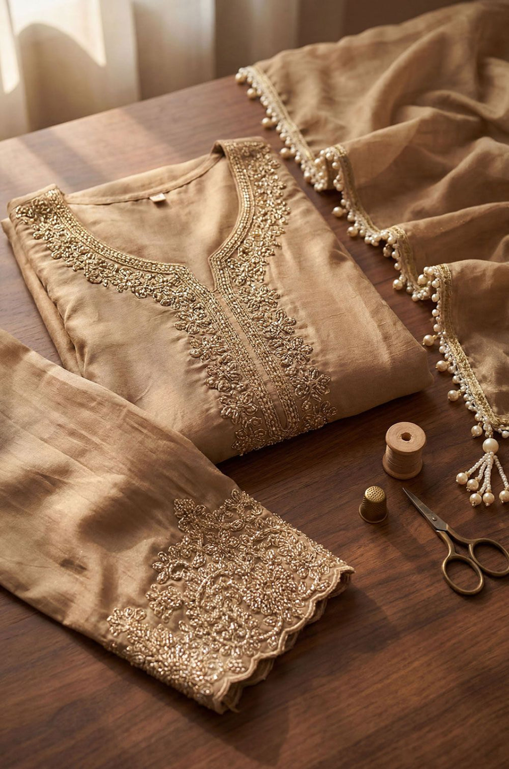 Beige Tissue Salwar Kameez - SFPRF281102R