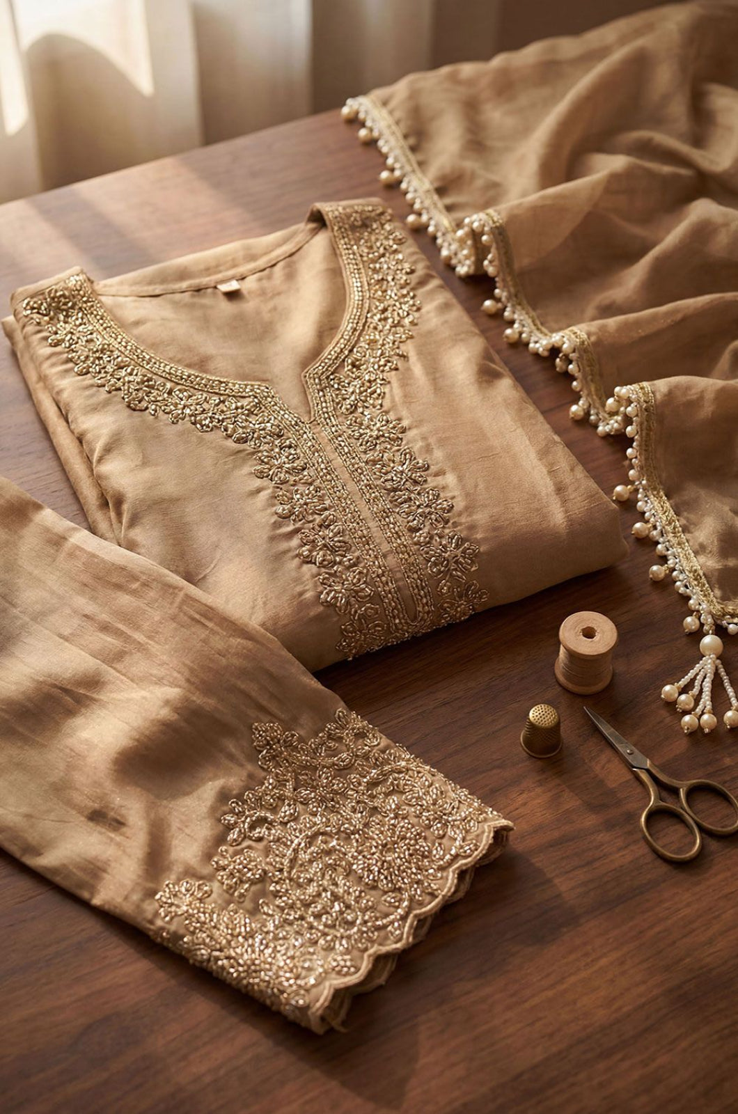 Beige Tissue Salwar Kameez - SFPRF281102R
