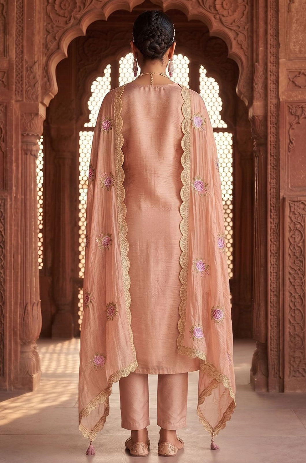 Peach Silk Salwar Kameez - SFPRF281400