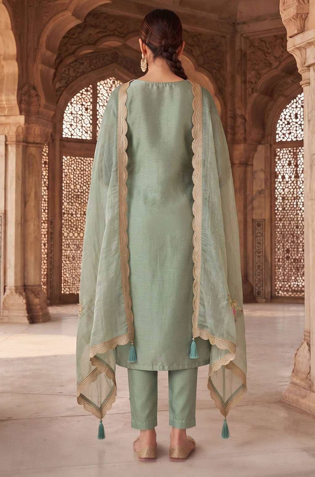 Green Silk Salwar Kameez - SFPRF281401