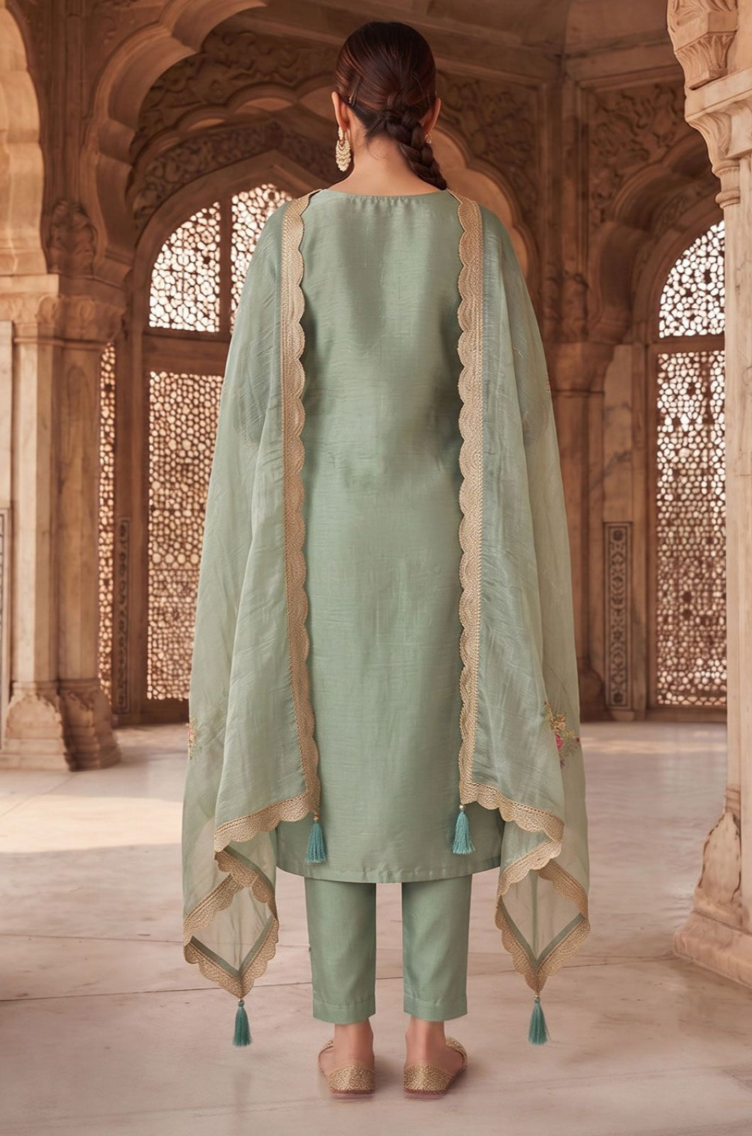 Green Silk Salwar Kameez - SFPRF281401