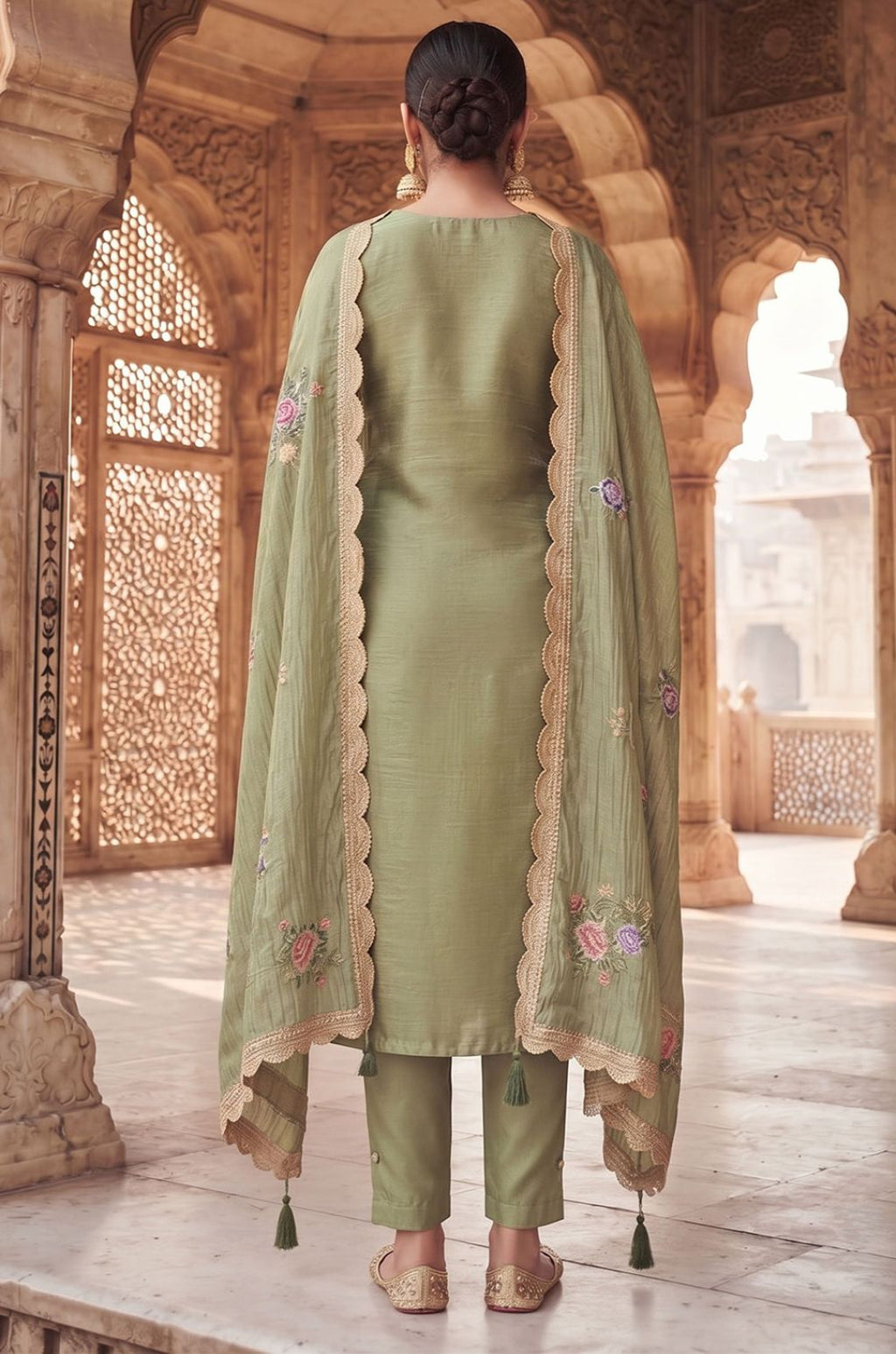 Green Silk Salwar Kameez - SFPRF281402
