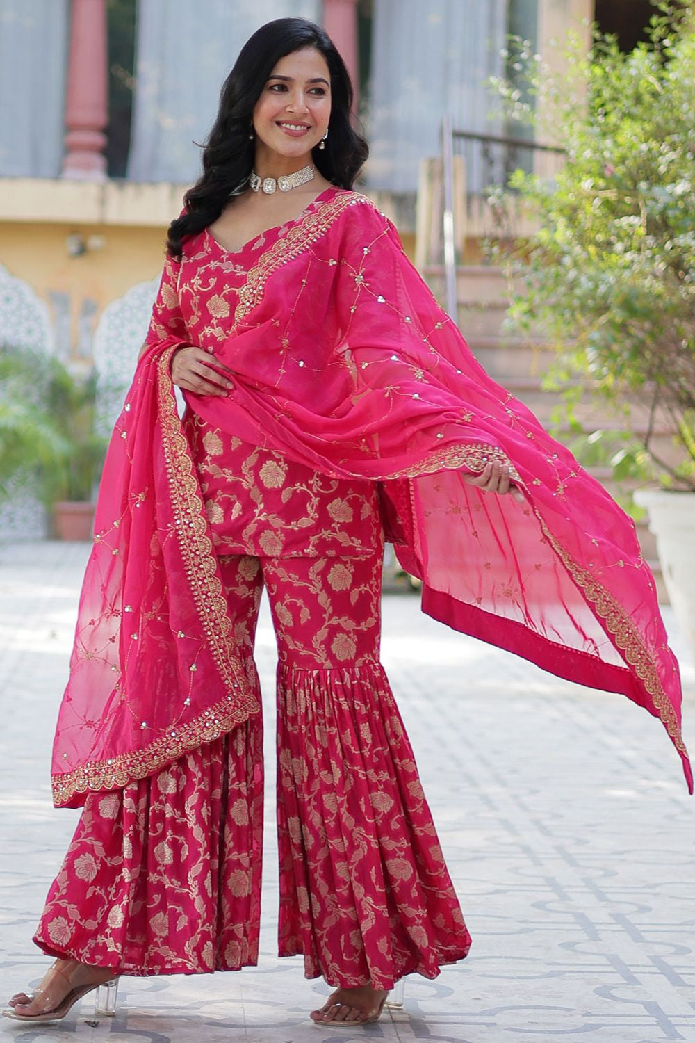 Rani Party Wear Palazzo Sharara Kameez In Viscose Silk  SFPRF227302R