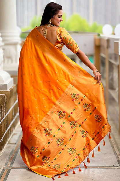 Orange Sleek Paithani Silk Saree With Blouse  SFPRF251304