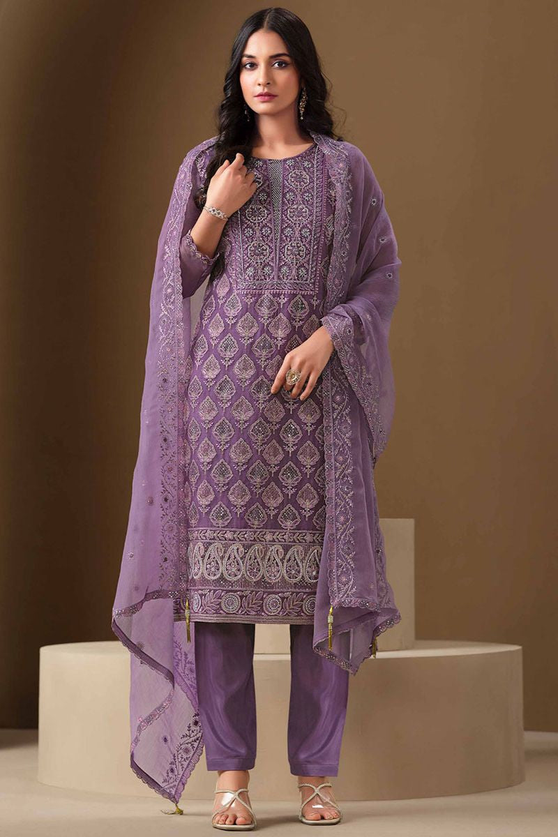 Purple Chiffon Plus Size Wedding Salwar Kameez SFVPL30502