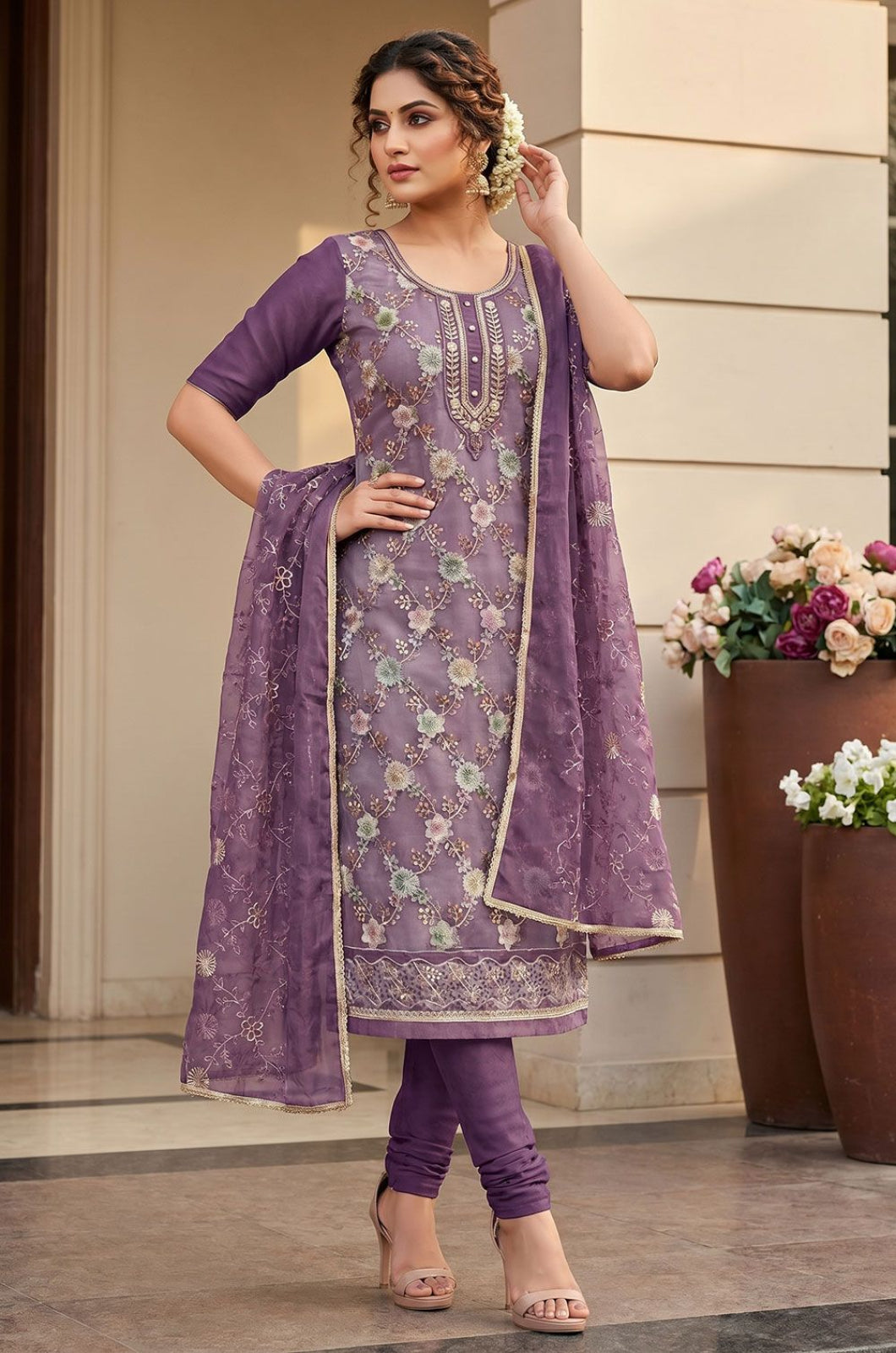 Purple Organza Salwar Kameez - SFEDC28904