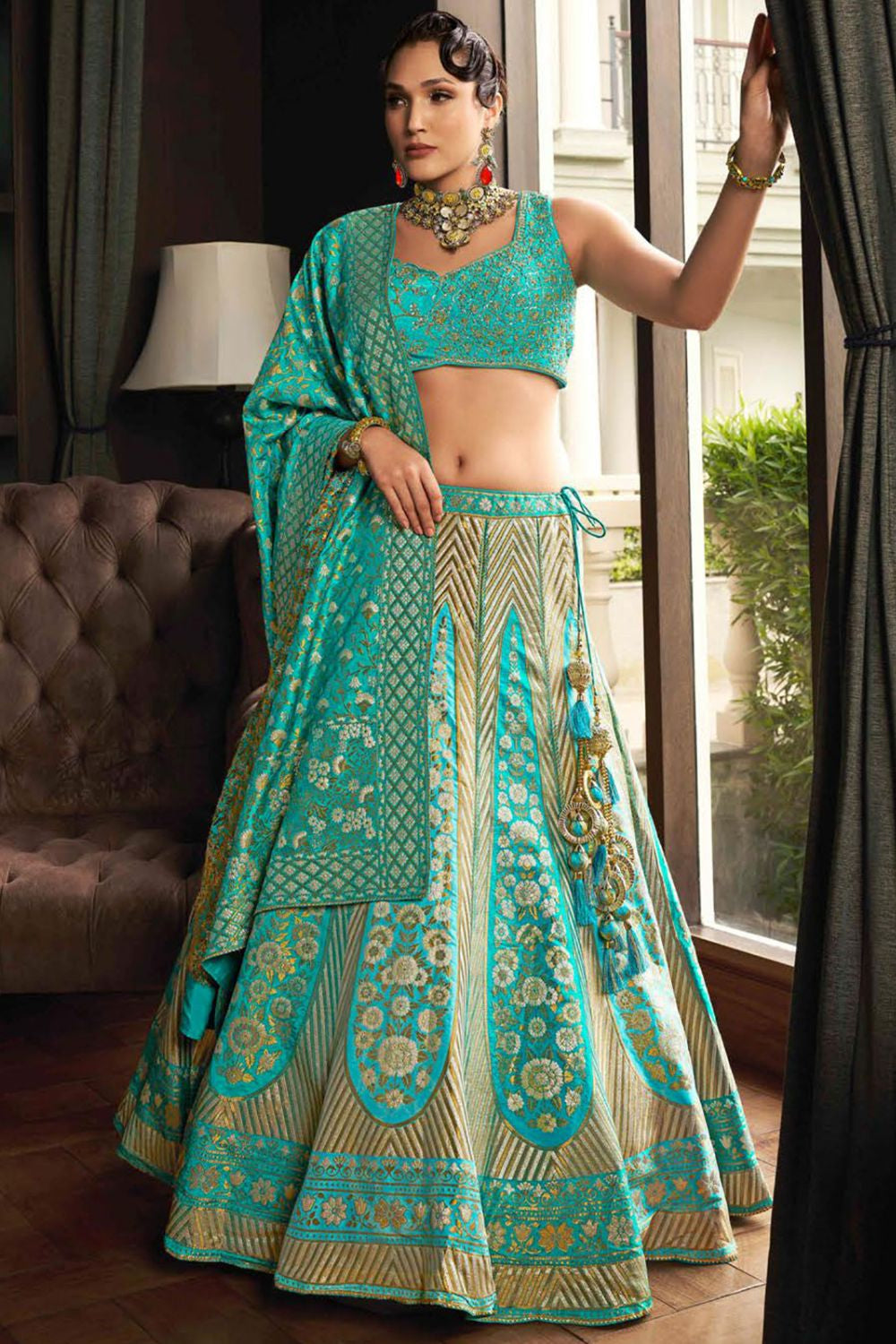 Blue Silk Sangeet Designer Lehenga Choli SFSA480910R