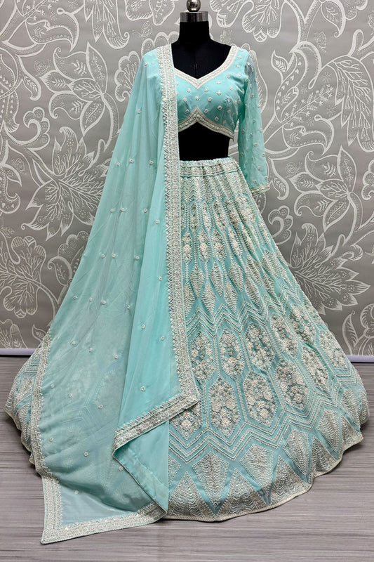 Blue Georgette Lehenga Choli With Motif And Sequin Work SFANJ3051R
