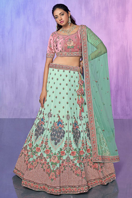 Blue Georgette Wedding Lehenga Choli SFARY19505