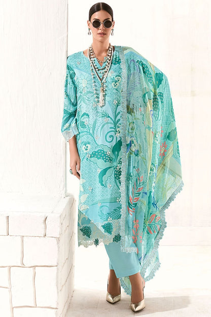 Blue Muslin Plus Size Salwar Kameez SFYS157406