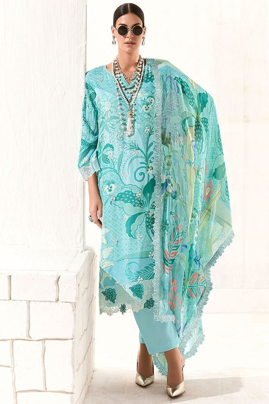 Blue Muslin Plus Size Salwar Kameez SFYS157406