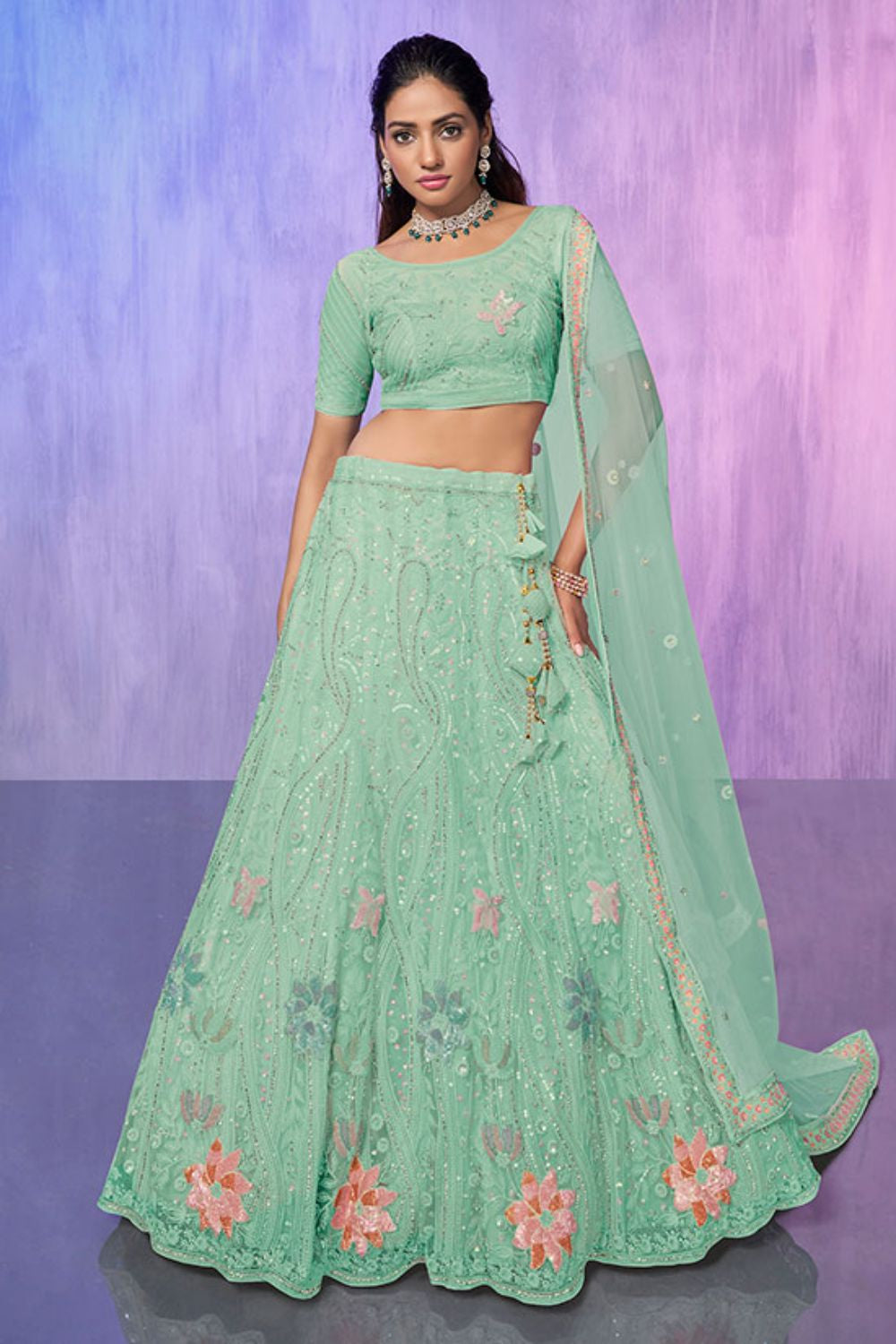 Blue Net Evening Reception Lehenga Choli SFARY19512