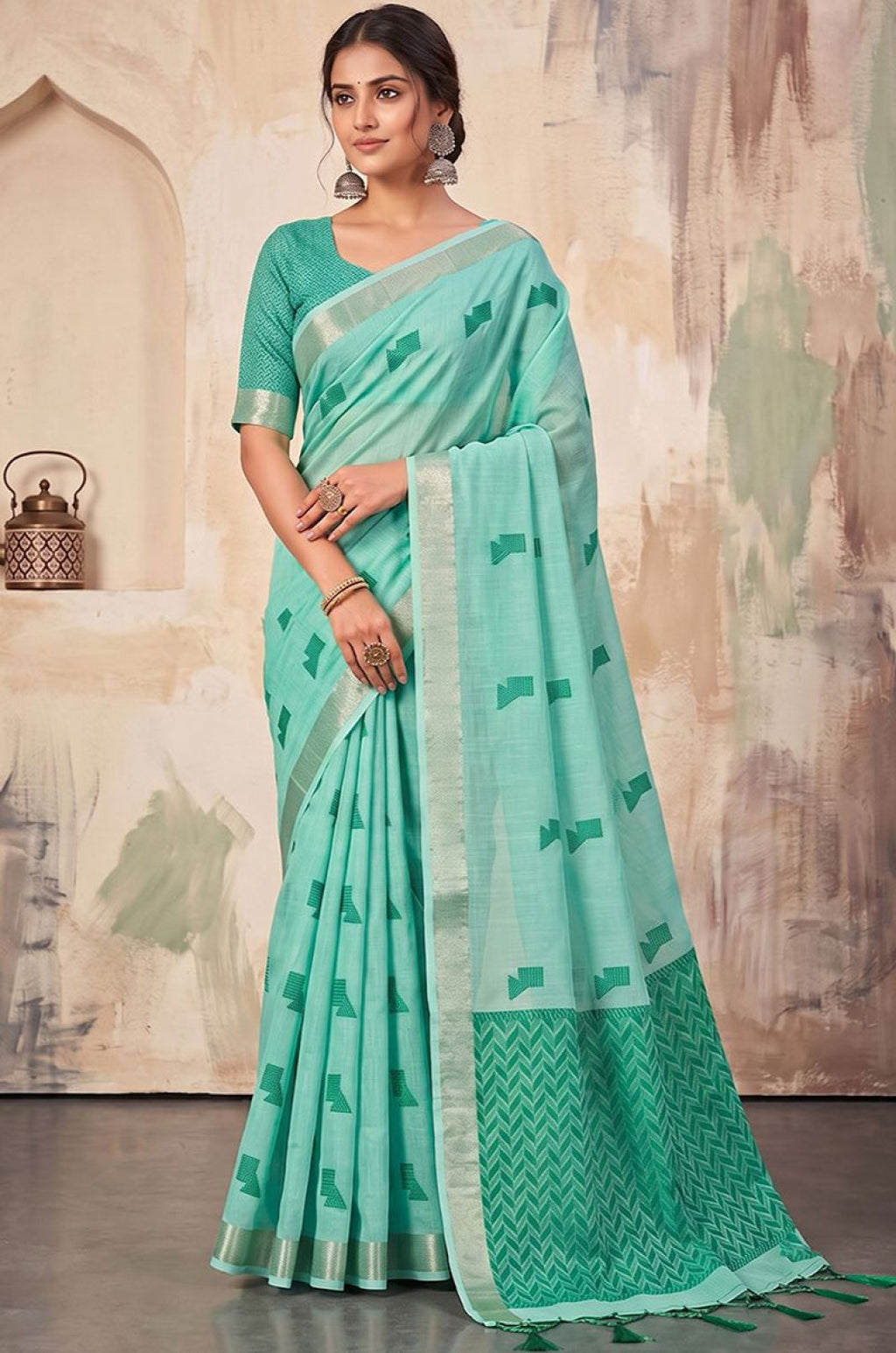 Turquoise Linen Sarees - SFAST22105