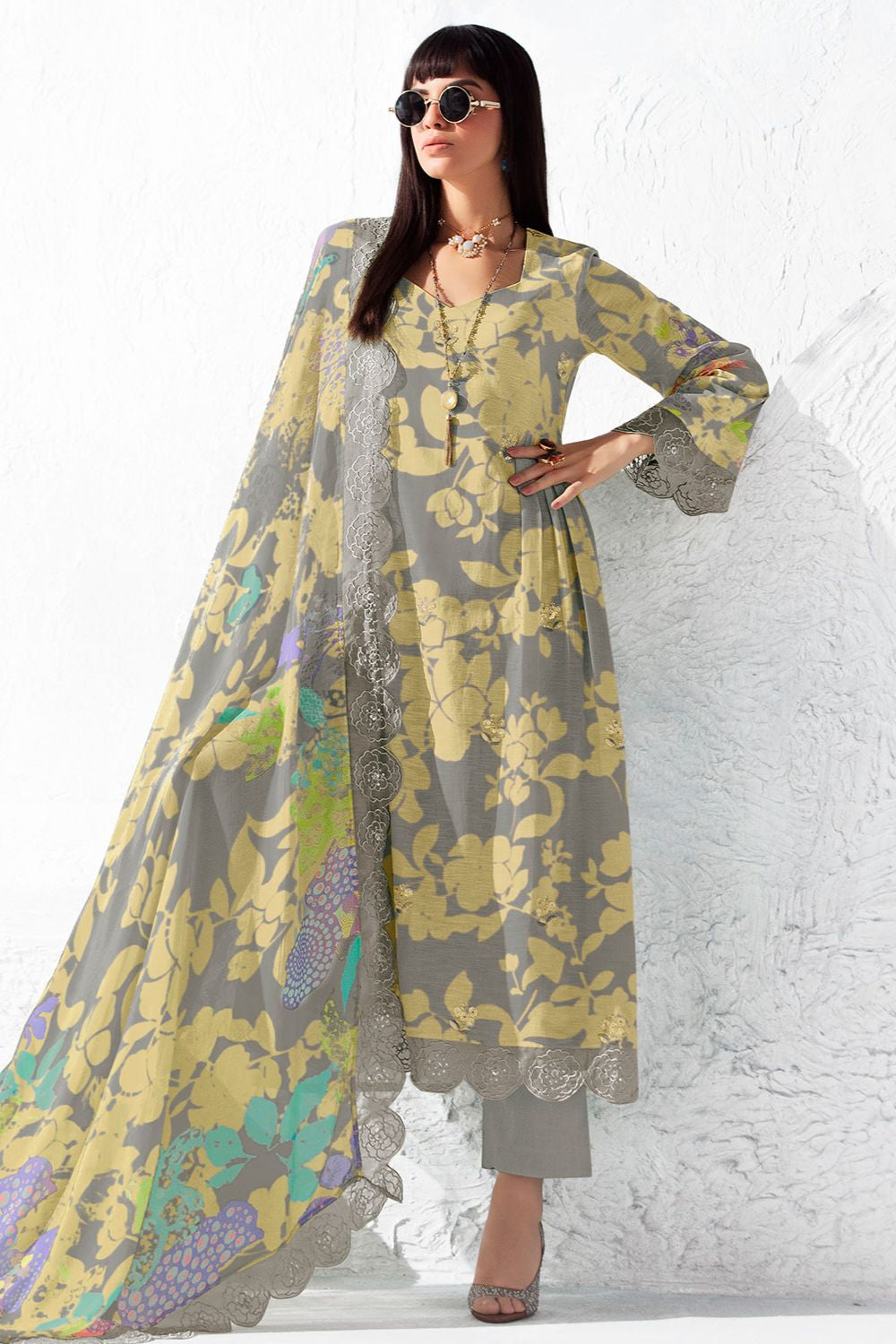 Grey Muslin Plus Size Salwar Kameez - SFYS156605