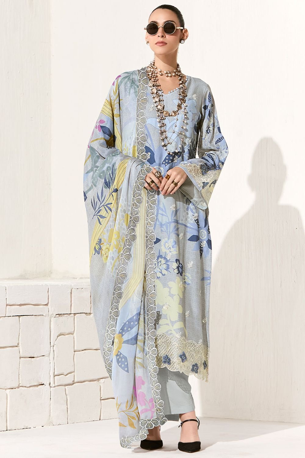 Grey Muslin Plus Size Salwar Kameez SFYS157403