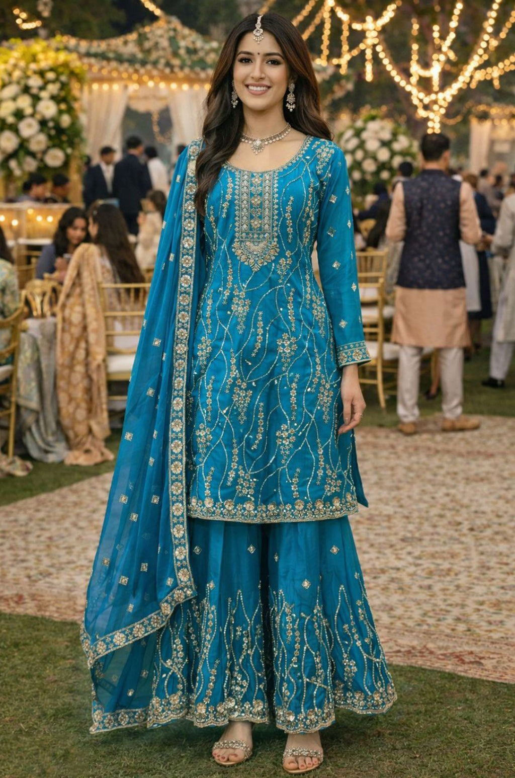 Blue Silk Salwar Kameez - SFSA566802R
