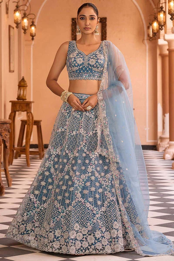 Blue  Engagement Wedding Net Lehenga Choli - SFPRF266912