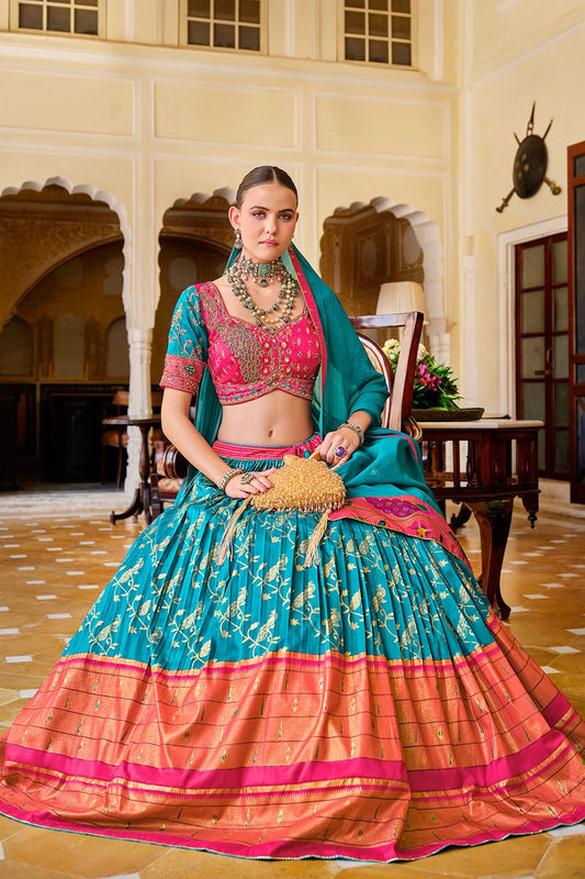 Malibu Blue Silk Designer Engagement Lehenga Set SFSA481005R