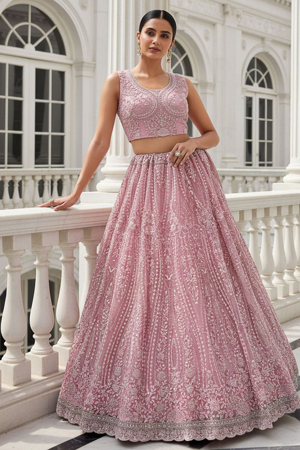 Pink Net Lehenga Choli - SFANJ3221