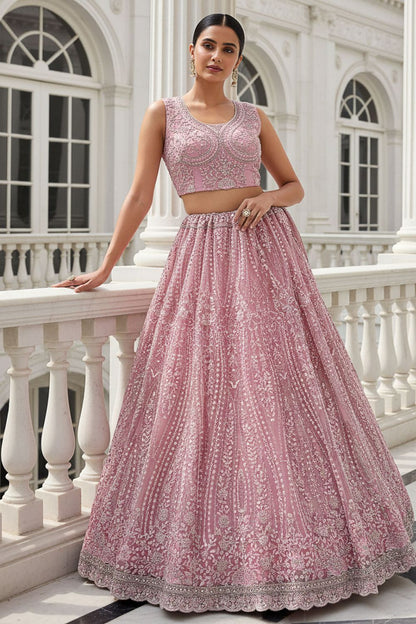 Pink Net Lehenga Choli - SFANJ3221