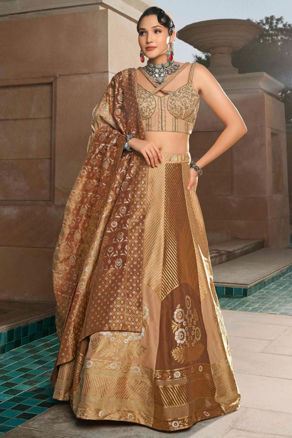 Beige Silk Sangeet Designer Lehenga Choli  SFSA480915R