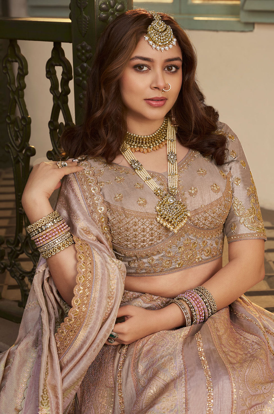 Beige Banarasi Lehenga Choli - SFSA522201