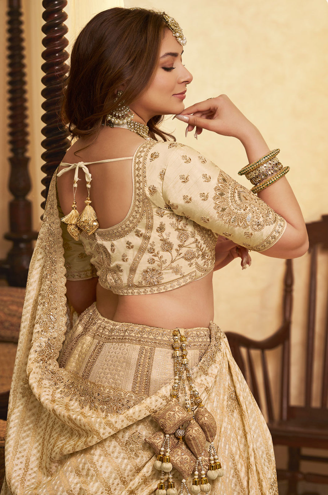 Beige Banarasi Lehenga Choli - SFSA522205