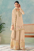 Beige Casual Chinnon Designer Palazzo Kameez SFYS154802R