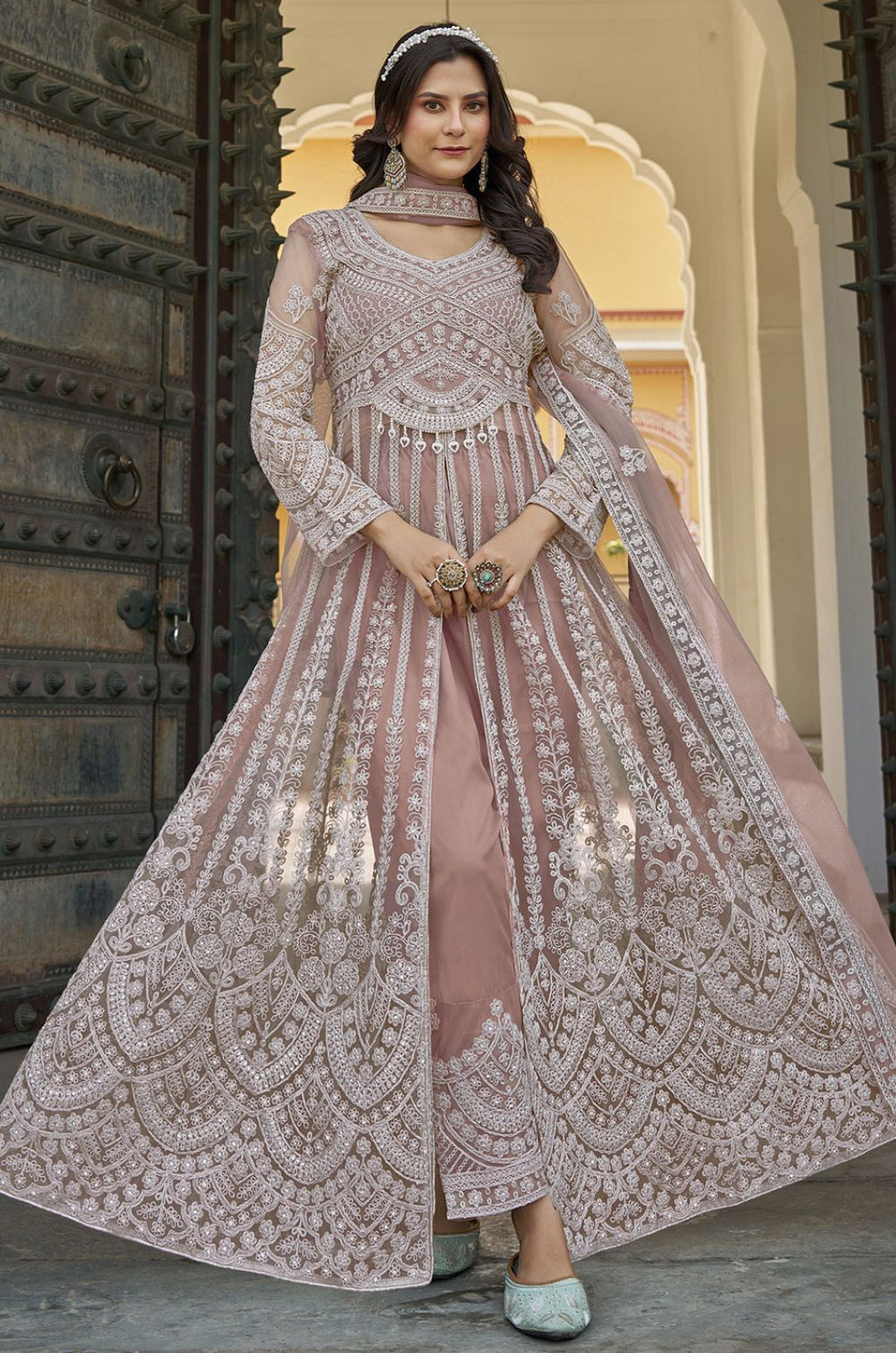 Beige Net Salwar Kameez - SFSA500703