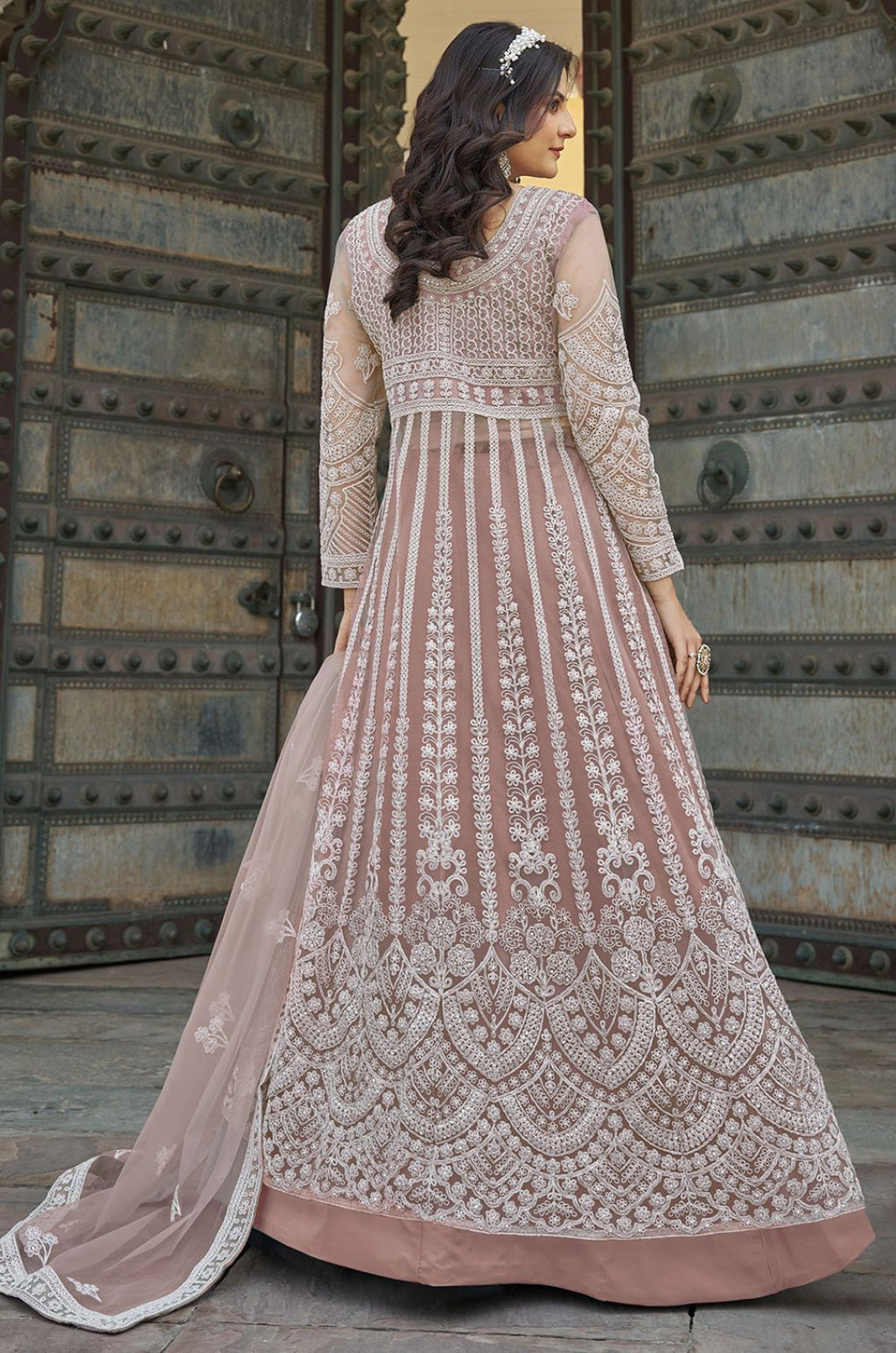 Beige Net Salwar Kameez - SFSA500703