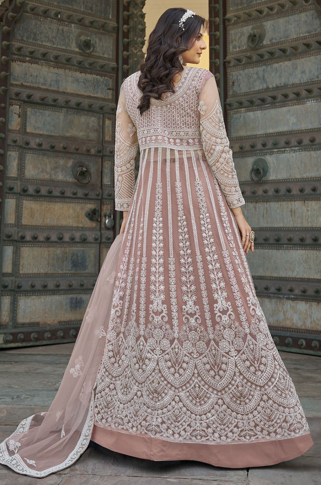 Beige Net Salwar Kameez - SFSA500703