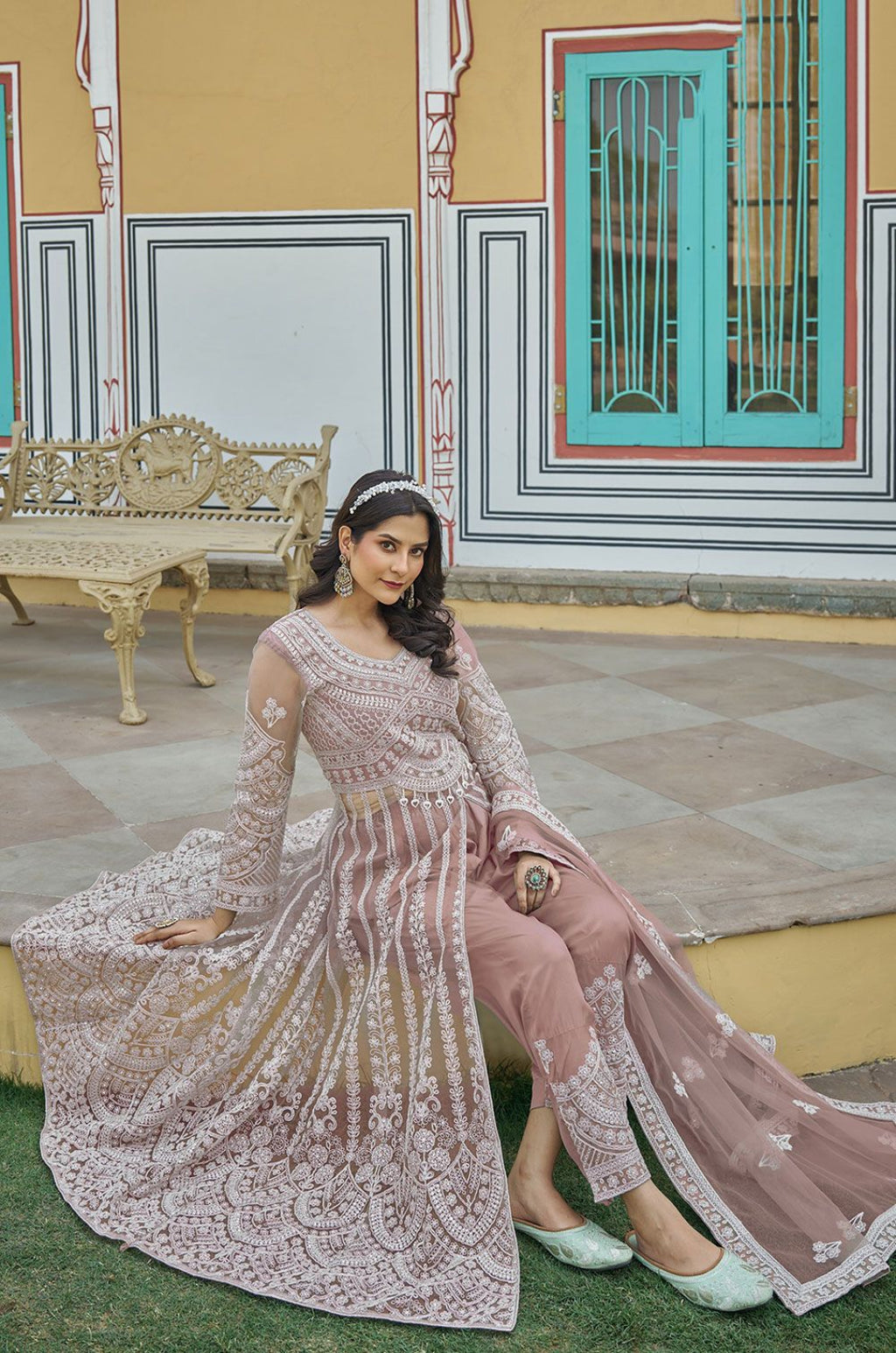 Beige Net Salwar Kameez - SFSA500703