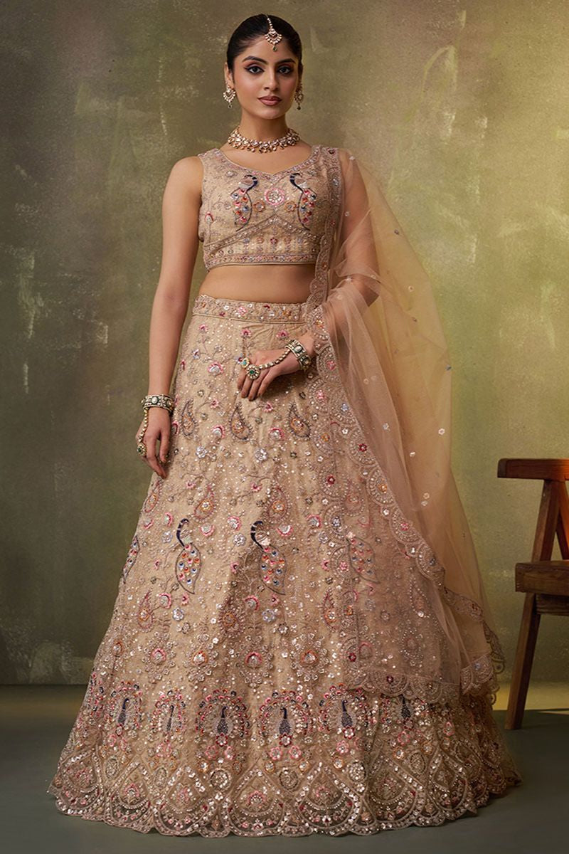 Beige Net Lehenga Choli - SFROY565719