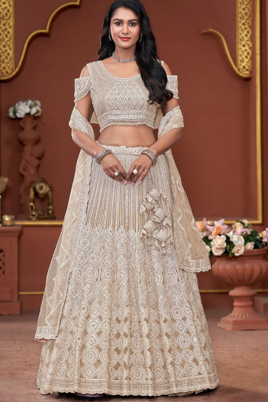 Beige Net Wedding Reception Lehenga Choli SFSA484506R