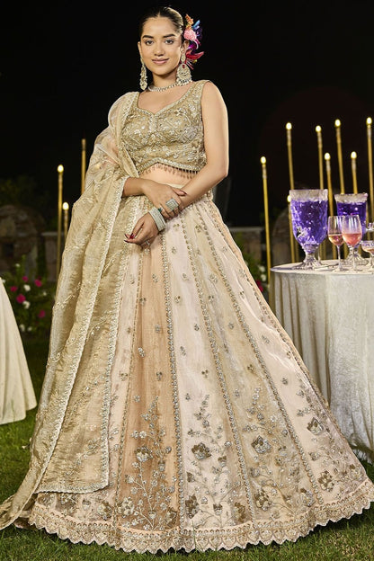 Beige Silk Lehenga Choli - SFPRF261703R