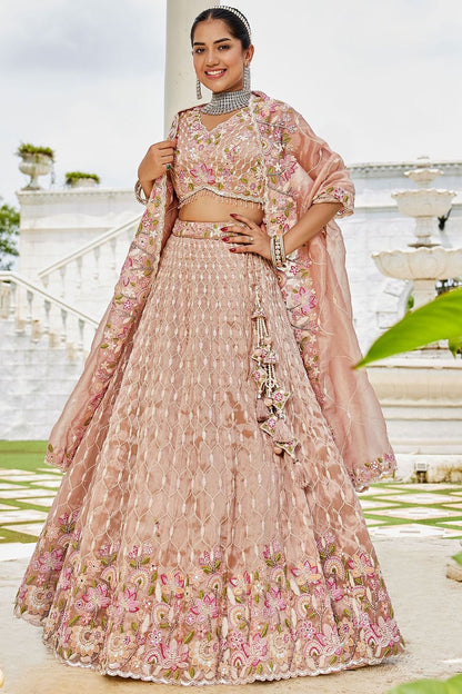 Beige Silk Lehenga Choli - SFPRF261705R
