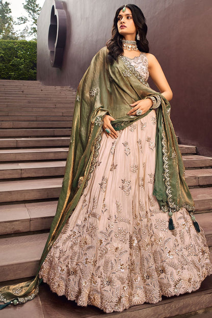 Beige Bridal Reception Party Viscose Silk Lehenga Choli SFSA495201
