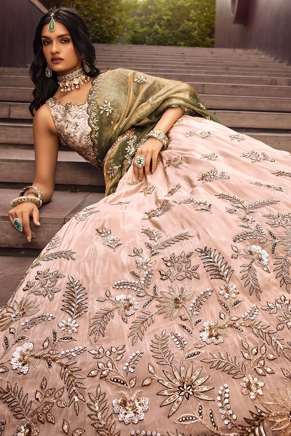 Beige Bridal Reception Party Viscose Silk Lehenga Choli SFSA495201