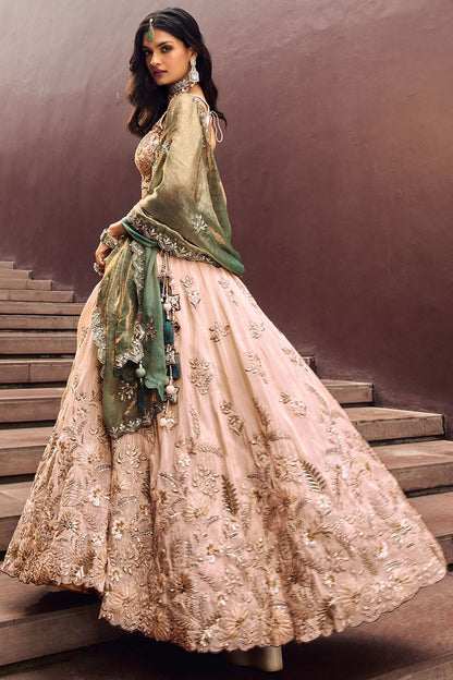 Beige Bridal Reception Party Viscose Silk Lehenga Choli SFSA495201