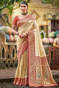 Beige Wedding Engagement Silk Saree With Blouse SFSGM119304