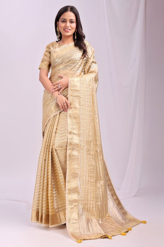 Beige Flattering Organza Sarees With Blouse SFAST11803