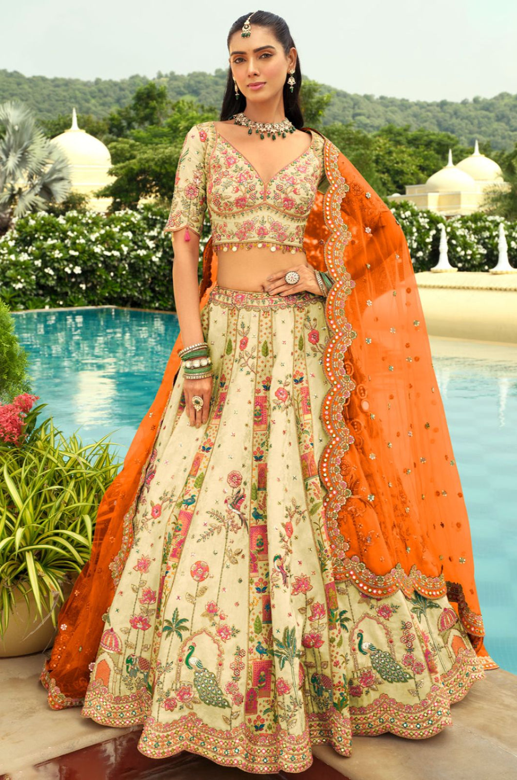 Cream Silk Lehenga Choli - SFSJDN37001