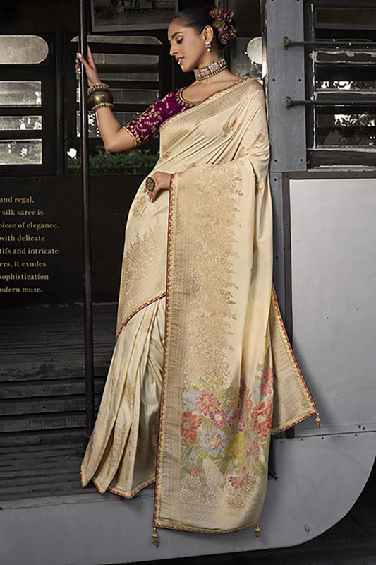 Beige Silk Wedding Party Saree Blouse SFSBL2905