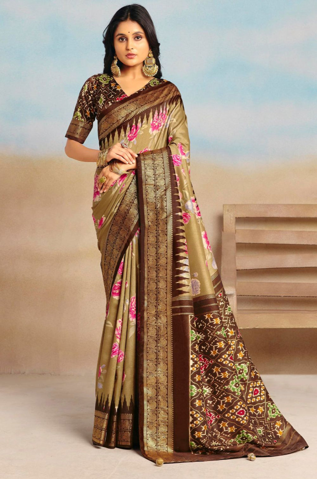 Beige Patola Sarees - SFSA574805