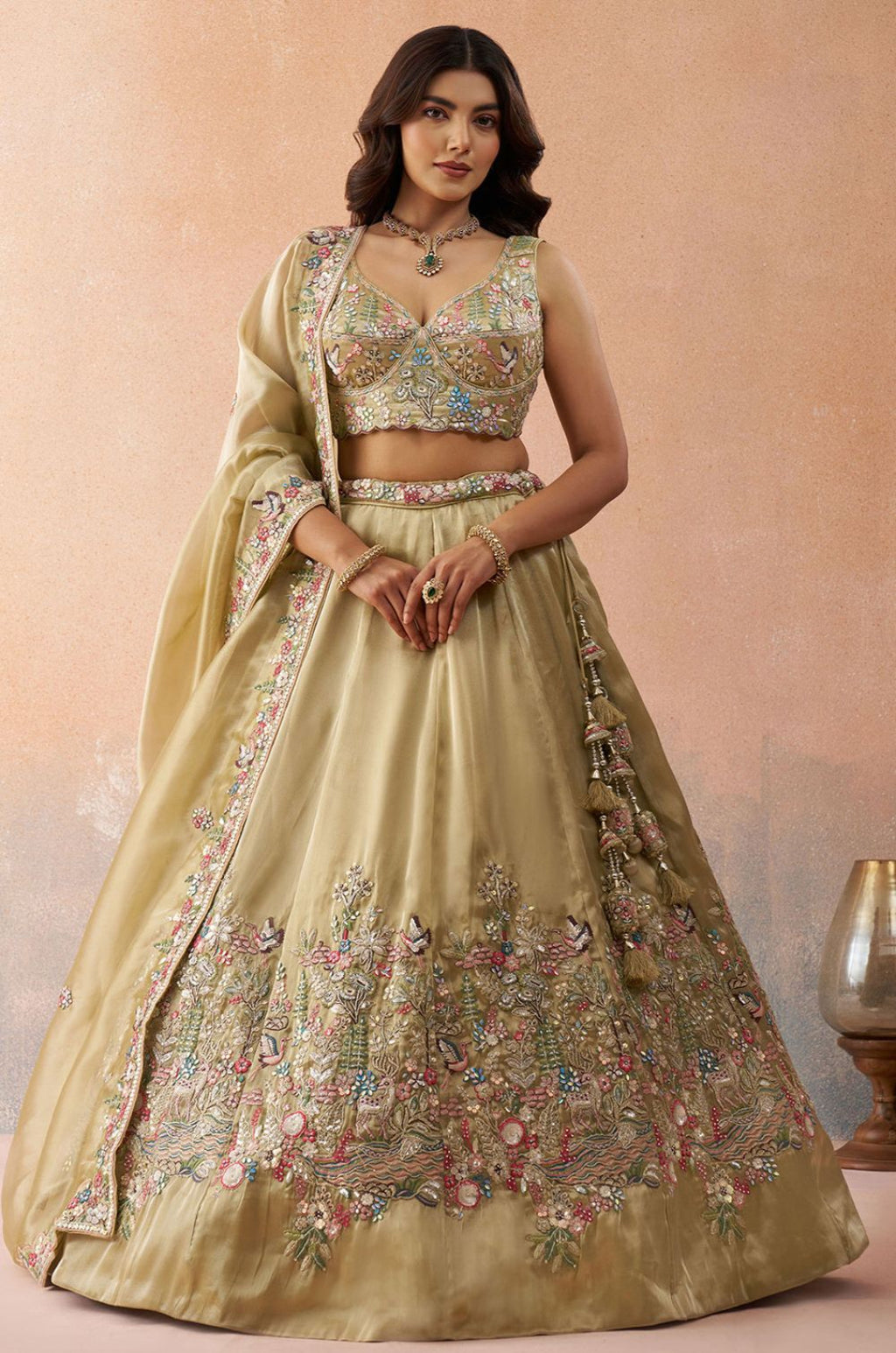 Beige Tissue Lehenga Choli - SFROY571718