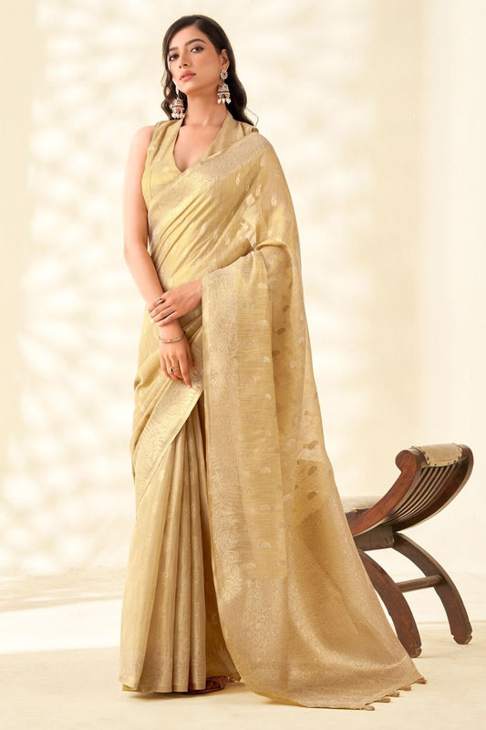 Beige Tissue Silk Party Saree With Blouse SFSJDN31602